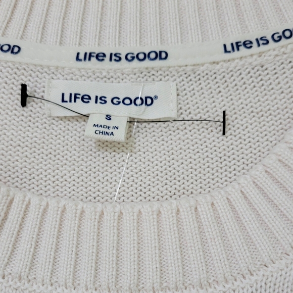 Life Is Good Cotton Blend "Strawberry" Cream Knit Pullover Sweater S - Picture 6 of 8